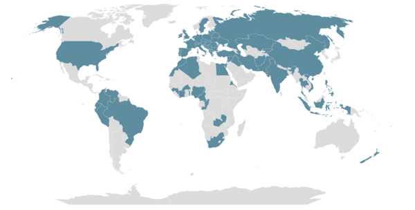 Karte, in der exemplarisch Länder markiert sind,  aus denen Mitarbeitende in bevh-Mitgliedsunternehmen stammen.