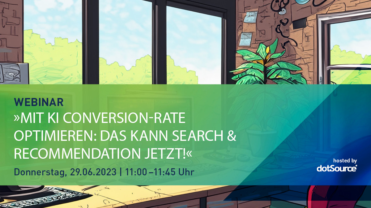 Headerbild Webinar "Mit KI Conversion-Rate optimieren: Das kann Search & Recommendation jetzt!"