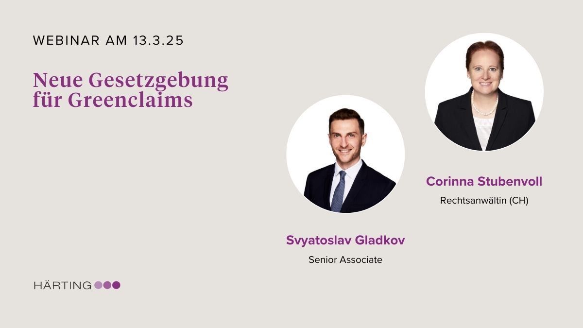 Headerbild HÄRTING: "Neue Gesetzgebung für Greenclaims"